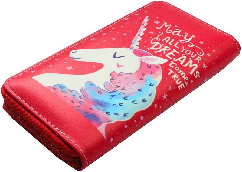MayeBridge Timlee Cute Rainbow Unicorn Long Wallets Long Purse Women Unicorn Wallets For Girls Kids (Red) - Image 3